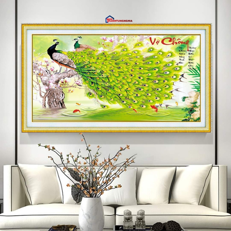 Tranh đính đá vợ chồng công 1m05 x 55cm