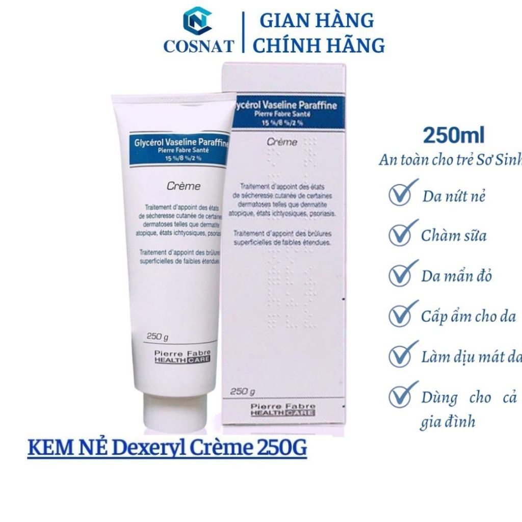 Kem Dưỡng Da Chống Nẻ Pháp Dexeryl Crème 250g - Nẻ Chàm Glycerol Vaseline Paraffine Creme