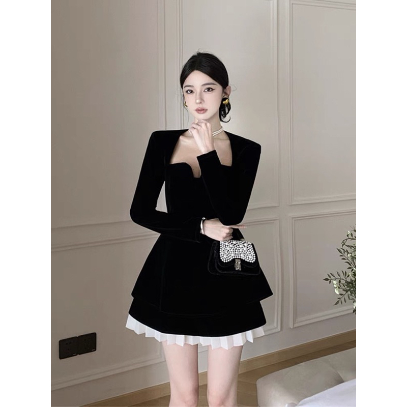 Váy Nhung Retro Kiểu Pháp Phong Cách Thu Đông