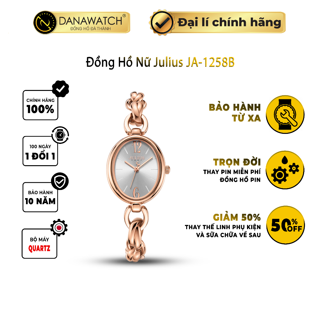 Đồng hồ nữ Julius JA-1258B thiết kế độc đáo phong cách sang trọng cao cấp màu trắng tinh tế đầy cuốn hút