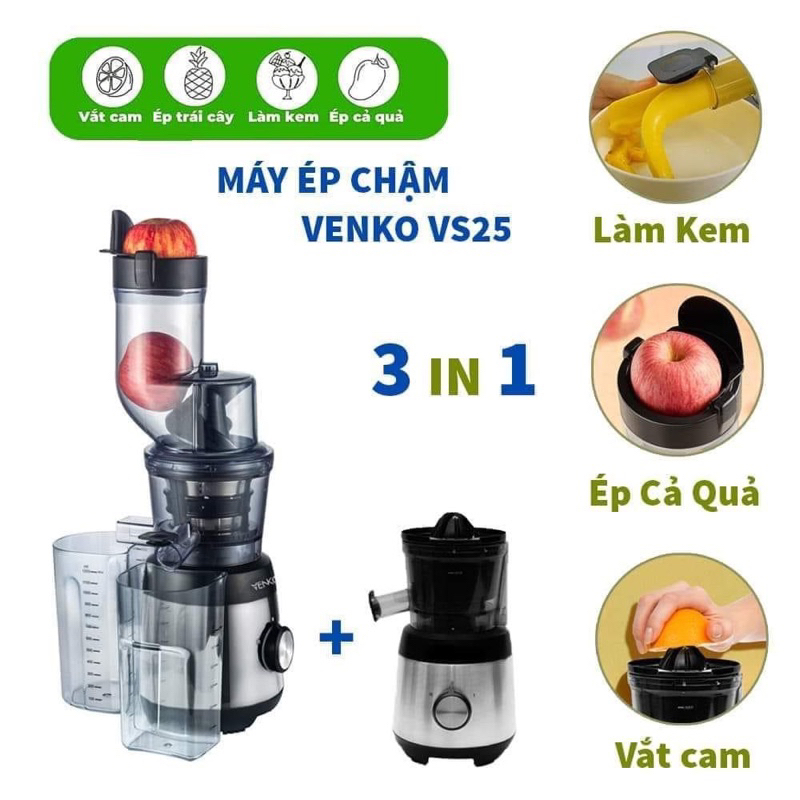 Máy ép chậm venko vs25 - máy ép trái cây kiêm vắt cam - Bảo hành 12 tháng