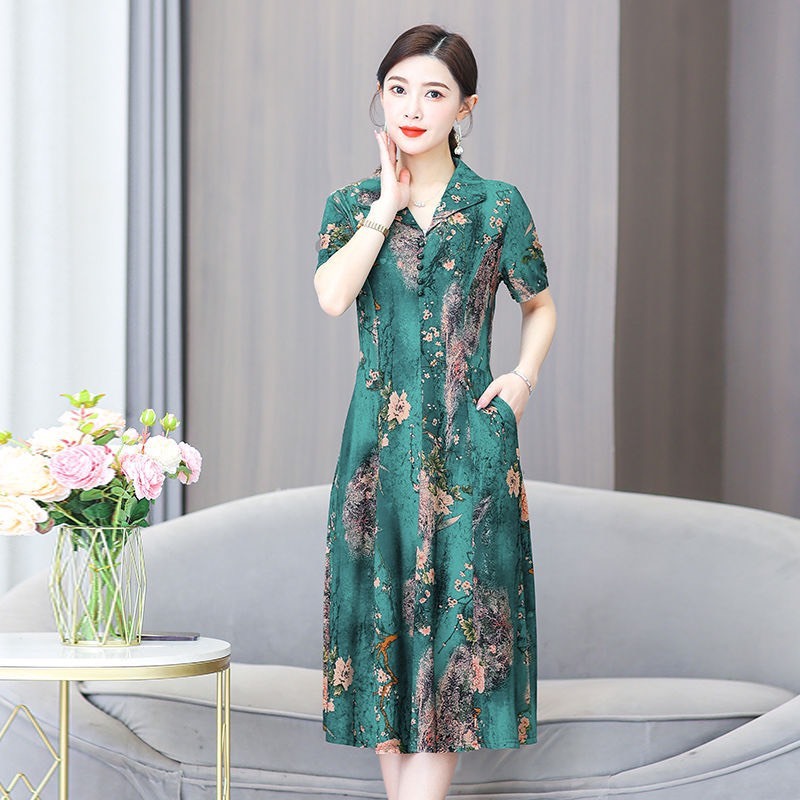 Đầm trung niên thun qua gối phong cách phương tây