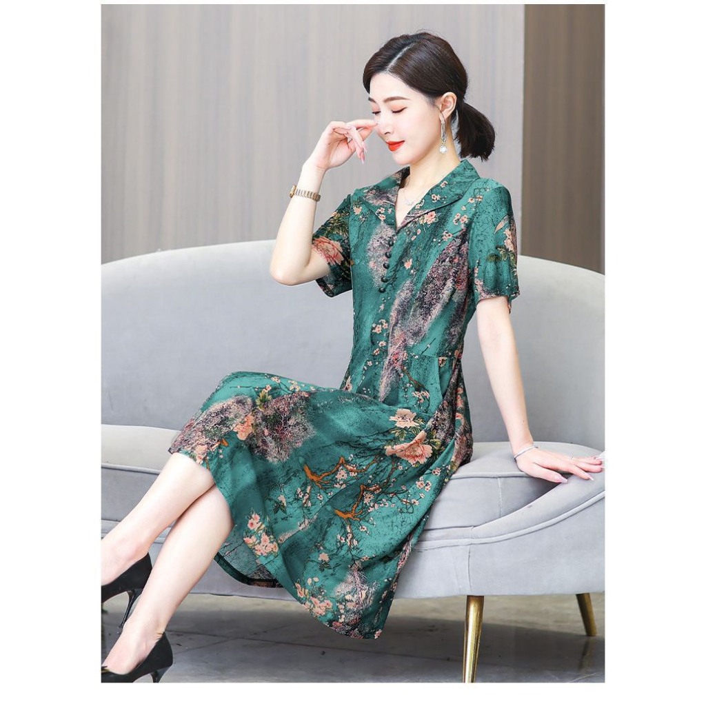 Đầm trung niên thun qua gối phong cách phương tây