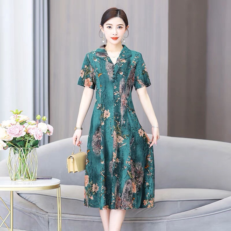 Đầm trung niên thun qua gối phong cách phương tây