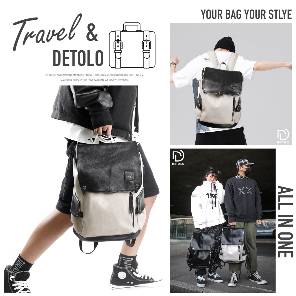 Balo da nam nữ thời trang DETOLO đựng laptop 15,6in 16in chống nước ngăn ipad ngăn quần áo du lịch 3 4 bộ