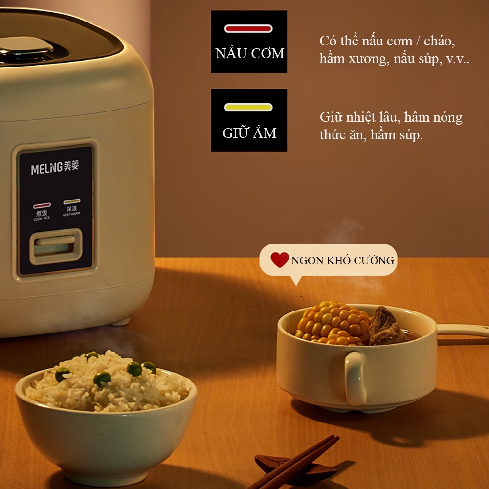 Nồi cơm điện đa năng MeLing, nồi cơm mini 2L dùng nấu cơm, nấu cháo, nấu súp, hầm và hấp đồ ăn. Bảo hành 2 năm.