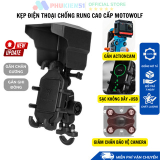 Giá đỡ điện thoại chống rung MOTOWOLF xe máy, motor ,gắn ghi đông chân gương MDL2728 có sạc, gắn Camer - Hàng chính hãng