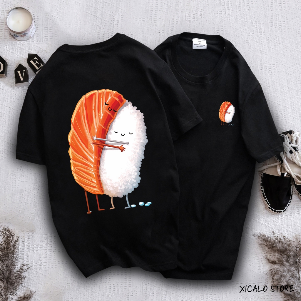 Áo thun Sushi Hug, Áo Phông Cotton Co Dãn 2 Chiều Unisex Thoáng Mát cho nam nữ cực CHẤT