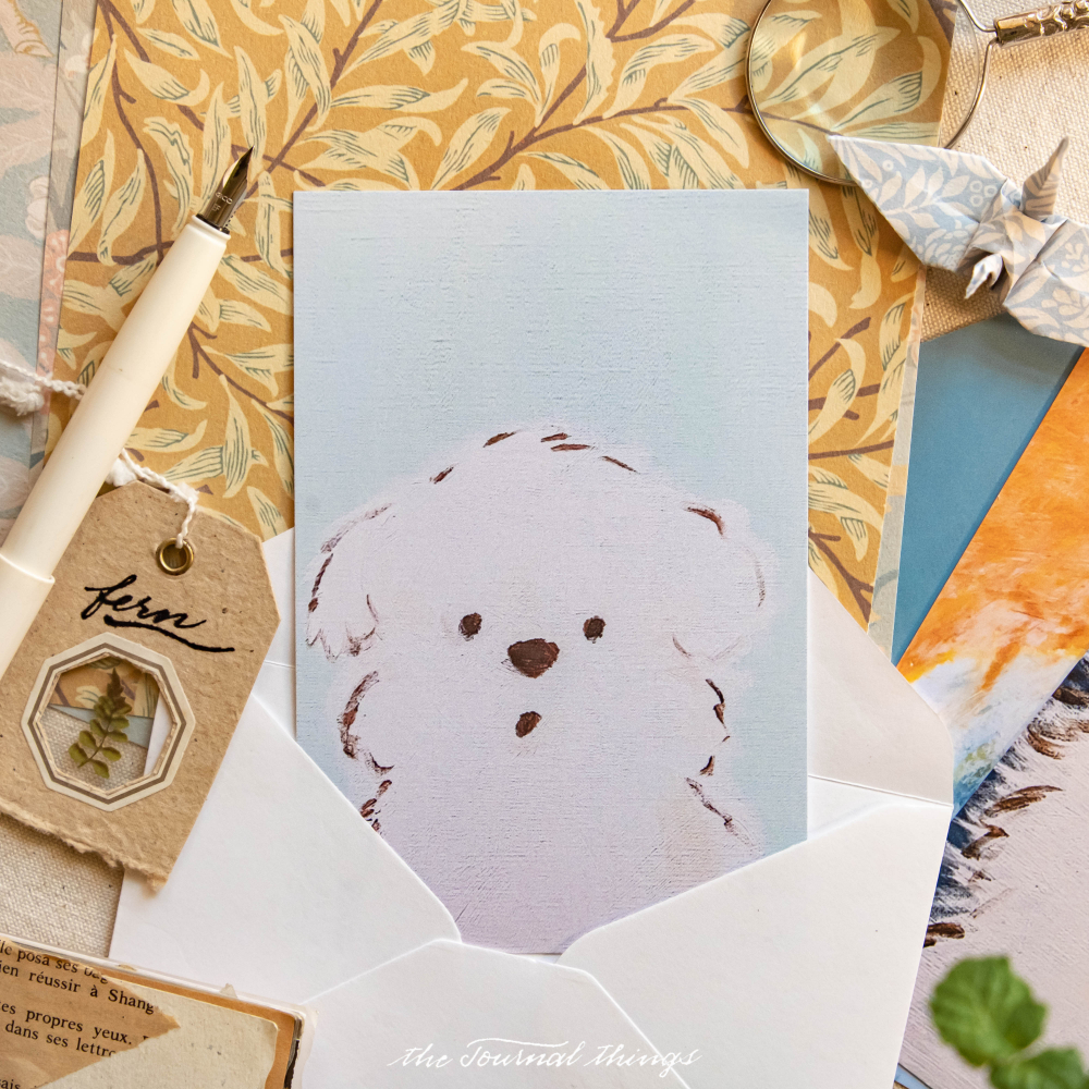 Thiệp Art Chó Bông Kèm Phong Bì Tặng Người Yêu, Bạn Bè, Người Thân