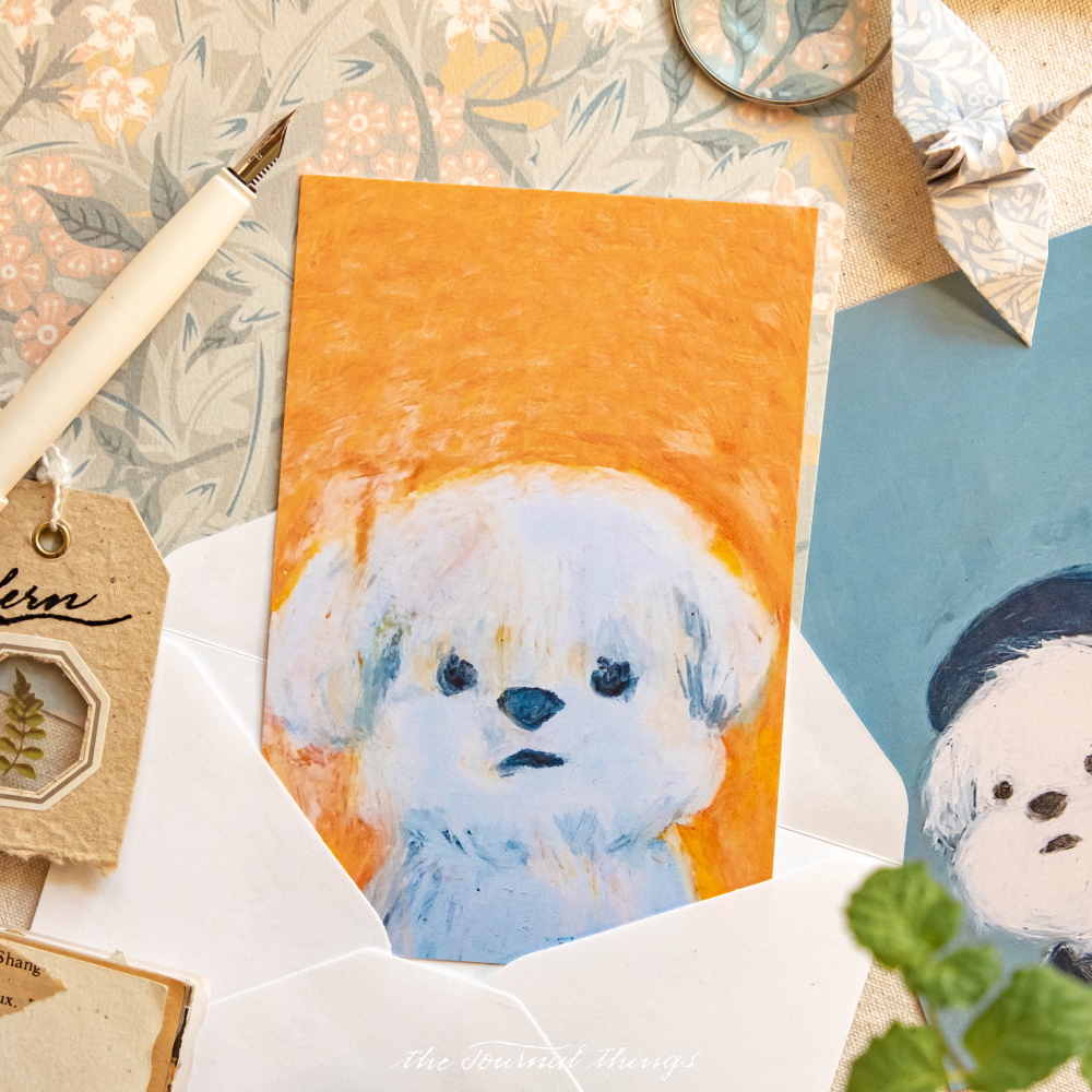 Thiệp Art Chó Bông Kèm Phong Bì Tặng Người Yêu, Bạn Bè, Người Thân