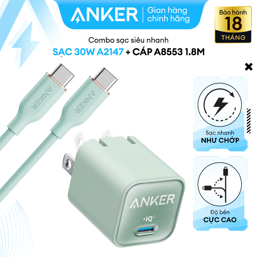 [KHÔNG DÙNG CHO IP 14 SERIES TRỞ XUỐNG] Combo Bộ Cáp Sạc Nhanh 30W USB-C to USB-C Dài 1.8M Cho IP 15 Series & Cổng USB-C