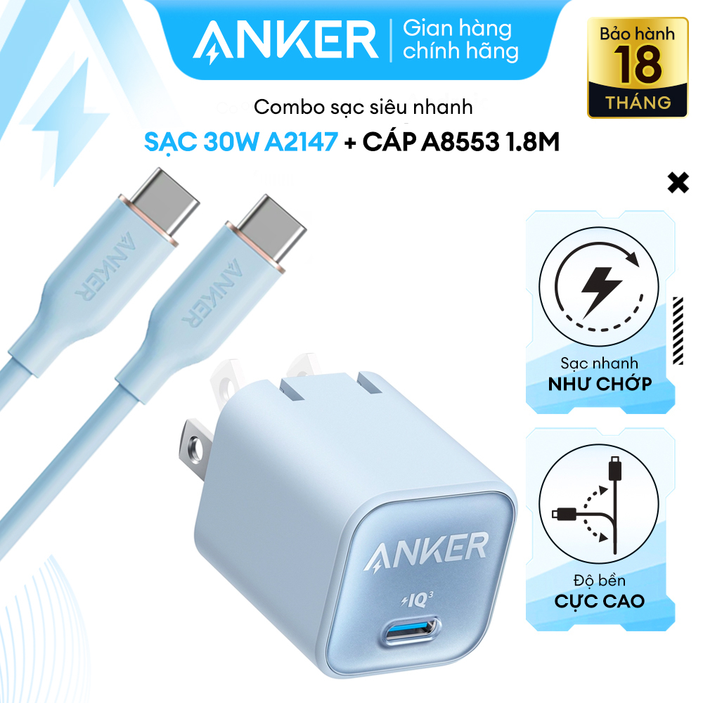 [KHÔNG DÙNG CHO IP 14 SERIES TRỞ XUỐNG] Combo Bộ Cáp Sạc Nhanh 30W USB-C to USB-C Dài 1.8M Cho IP 15 Series & Cổng USB-C