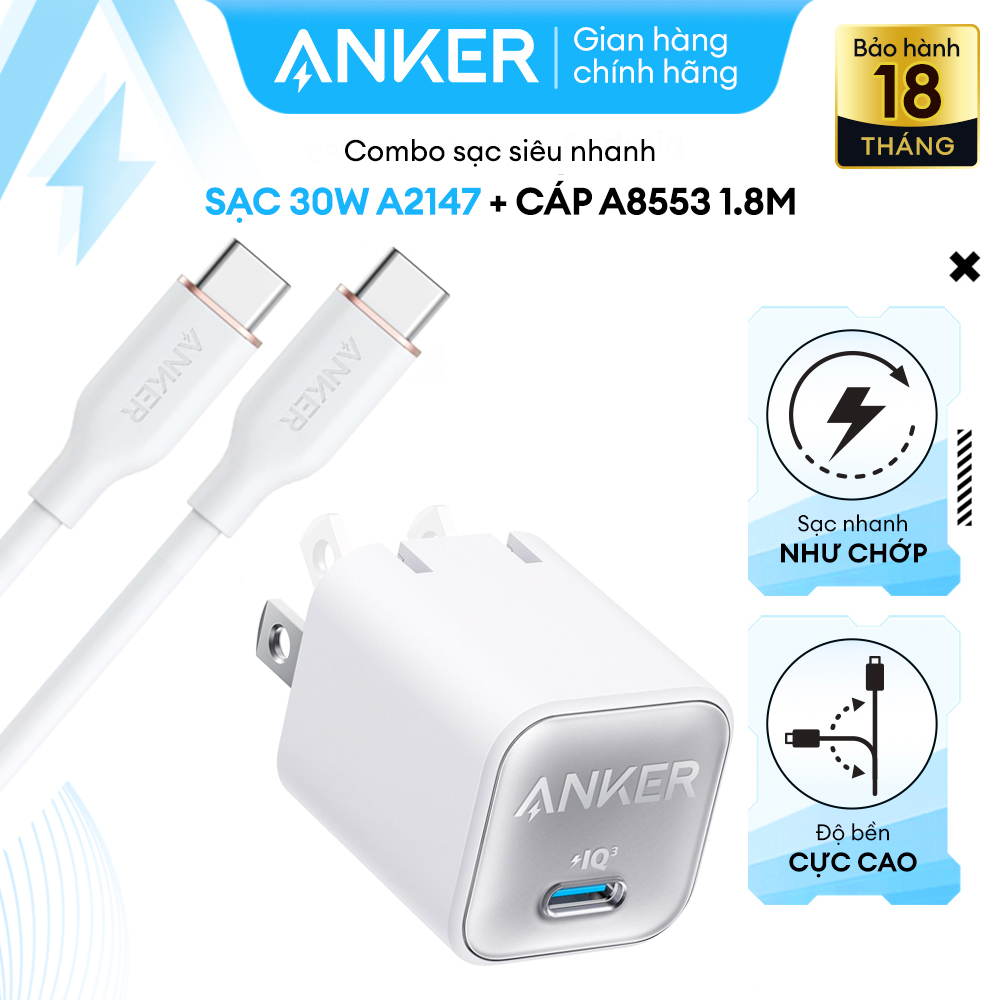 [KHÔNG DÙNG CHO IP 14 SERIES TRỞ XUỐNG] Combo Bộ Cáp Sạc Nhanh 30W USB-C to USB-C Dài 1.8M Cho IP 15 Series & Cổng USB-C