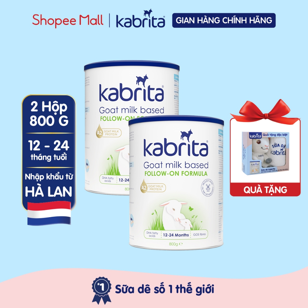 [Tặng set dê bông] Combo 2 lon Sữa dê Kabrita số 2 cho bé - Lon 800g