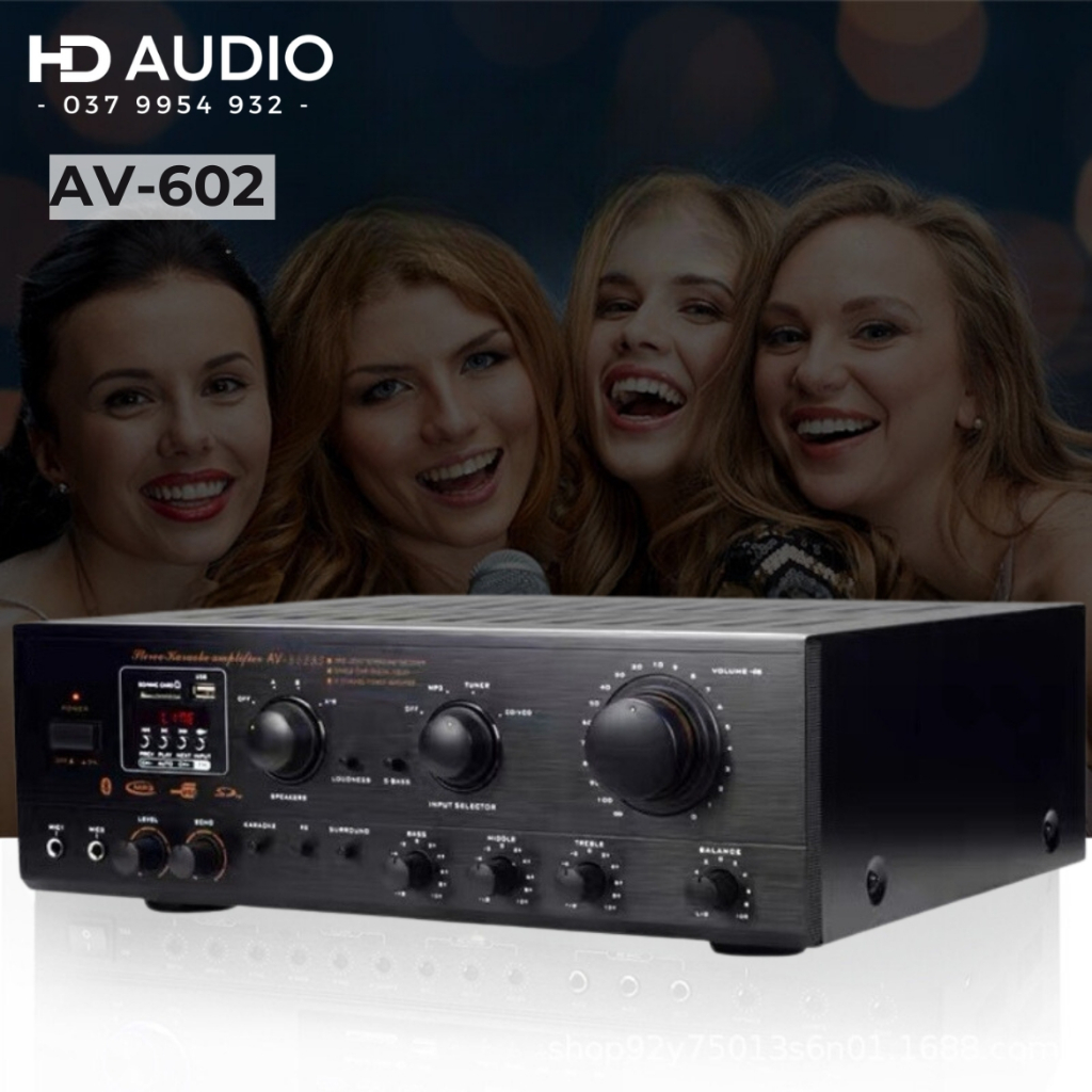 Amply Karaoke Bluetooth Sunbuck AV-602 Công Suất 1200W, Thiết Kế Sang Trọng, Kiểu Dáng Hiện Đại Phù Hợp Với Gia Đình