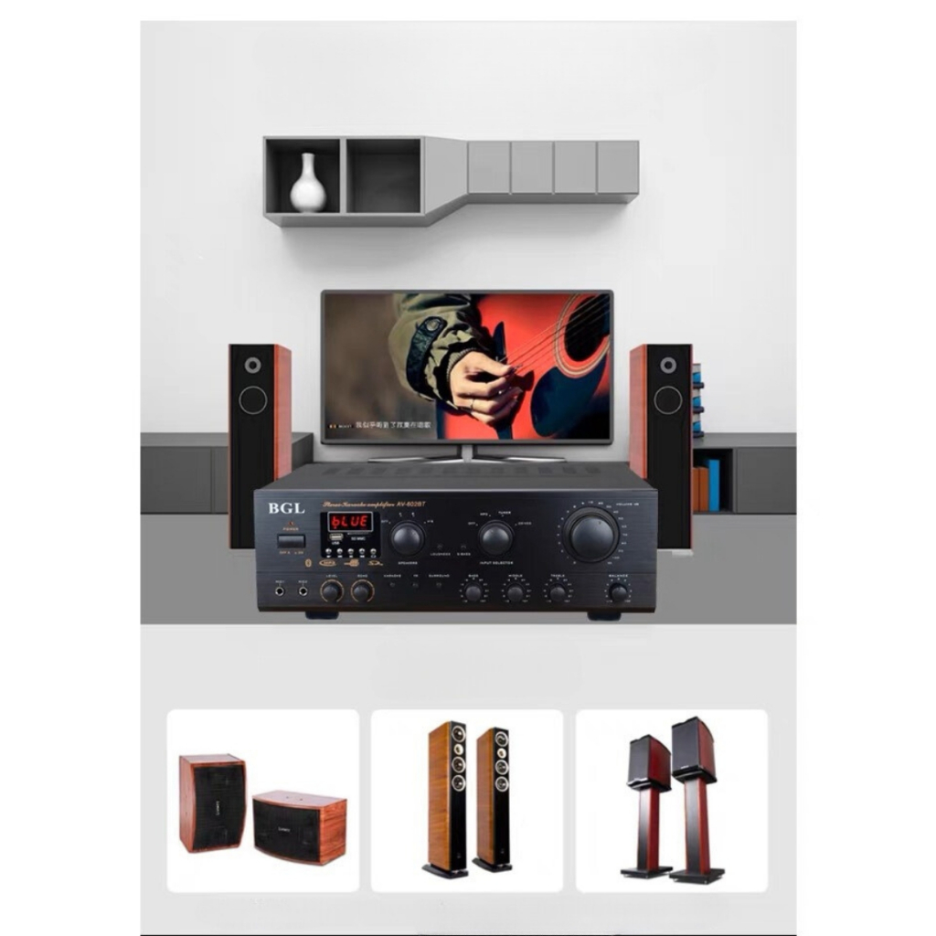 Amply Karaoke Bluetooth Sunbuck AV-602 Công Suất 1200W, Thiết Kế Sang Trọng, Kiểu Dáng Hiện Đại Phù Hợp Với Gia Đình