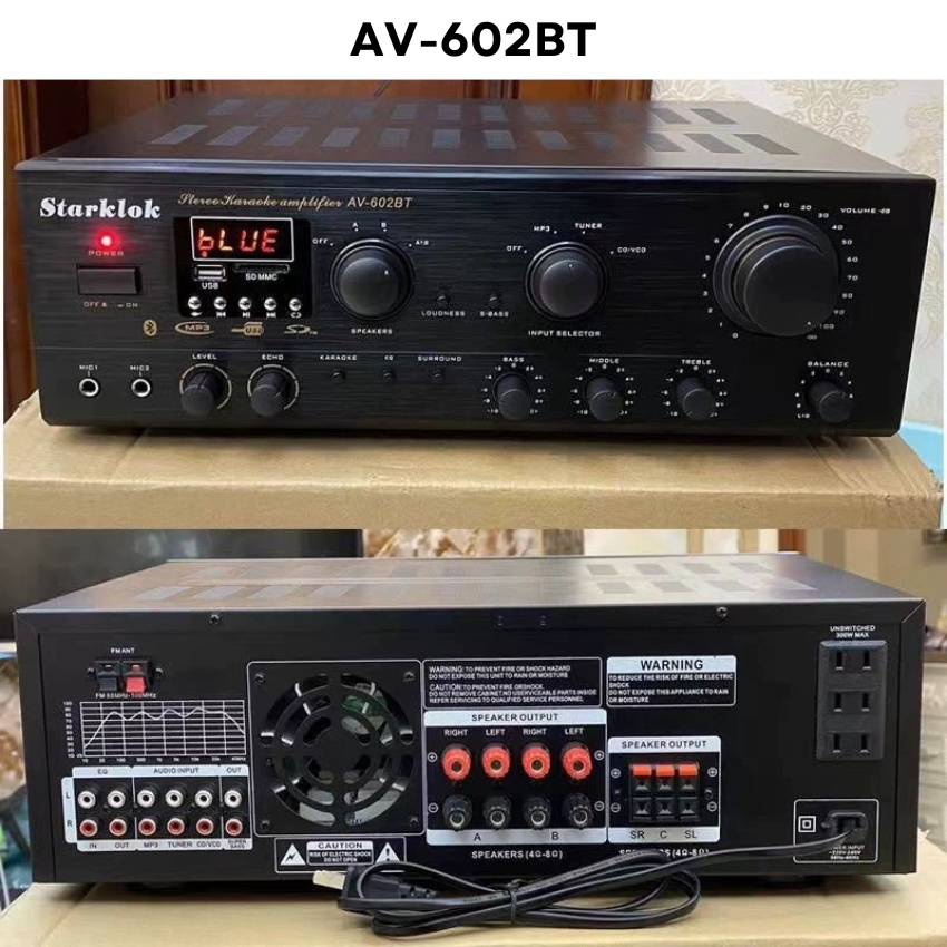 Amply Karaoke Bluetooth Sunbuck AV-602 Công Suất 1200W, Thiết Kế Sang Trọng, Kiểu Dáng Hiện Đại Phù Hợp Với Gia Đình
