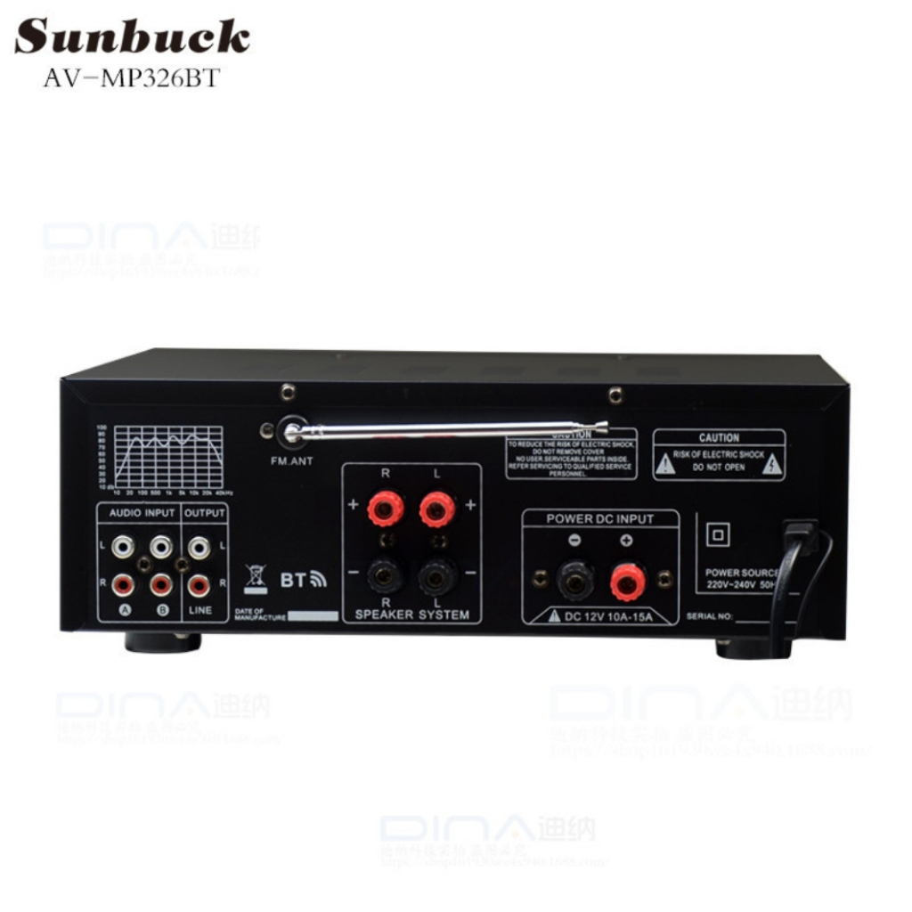 Amply Karaoke Bluetooth Sunbuck 326BT 220V/12V Công Suất 400W, 4 Cổng Micro, Hát Karaoke Siêu Đỉnh, Âm Ly Trên Xe Hơi