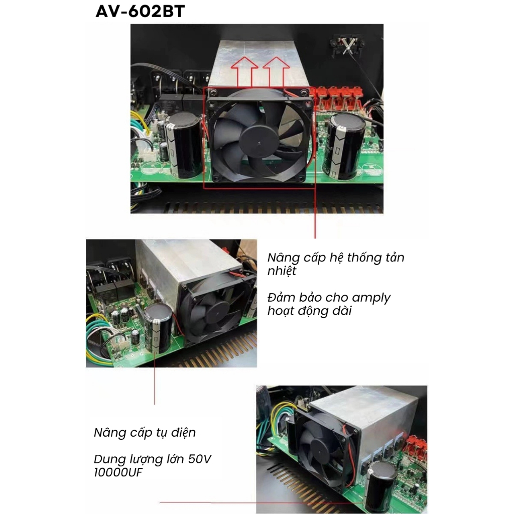 Amply Karaoke Bluetooth Sunbuck AV-602 Công Suất 1200W, Thiết Kế Sang Trọng, Kiểu Dáng Hiện Đại Phù Hợp Với Gia Đình