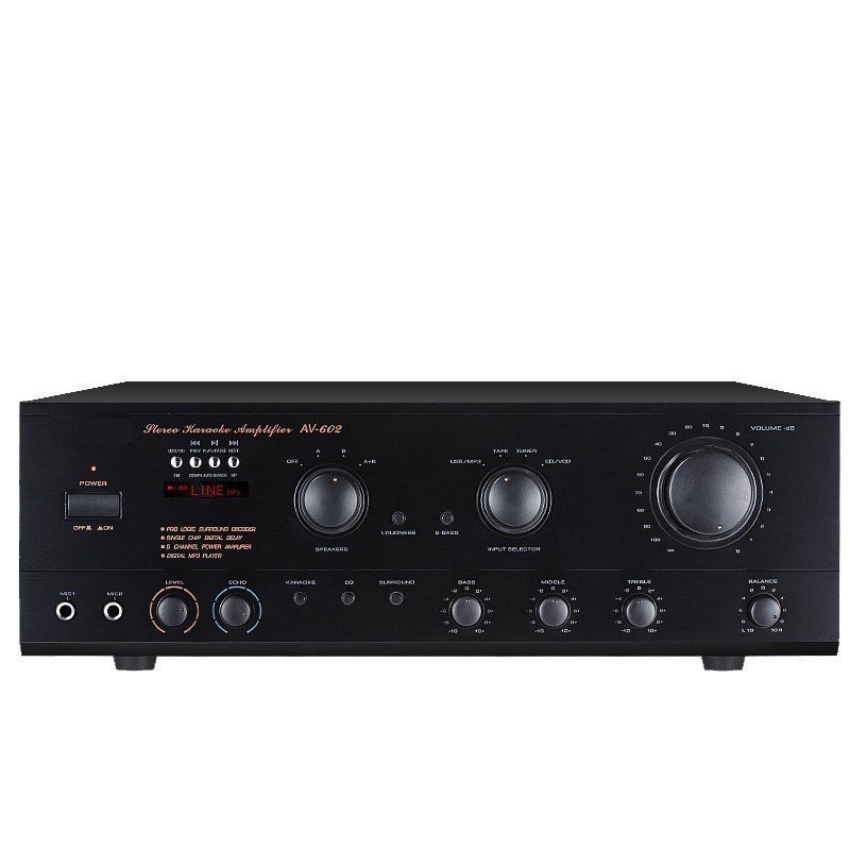 Amply Karaoke Bluetooth Sunbuck AV-602 Công Suất 1200W, Thiết Kế Sang Trọng, Kiểu Dáng Hiện Đại Phù Hợp Với Gia Đình