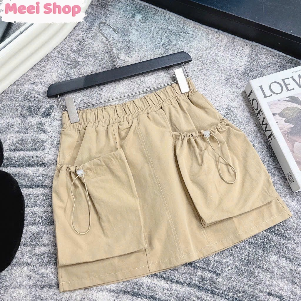 Chân váy kaki chữ A túi hộp nữ Meei Shop, Chân váy kiểu nữ có quần trong túi rút lưng chun -V20-