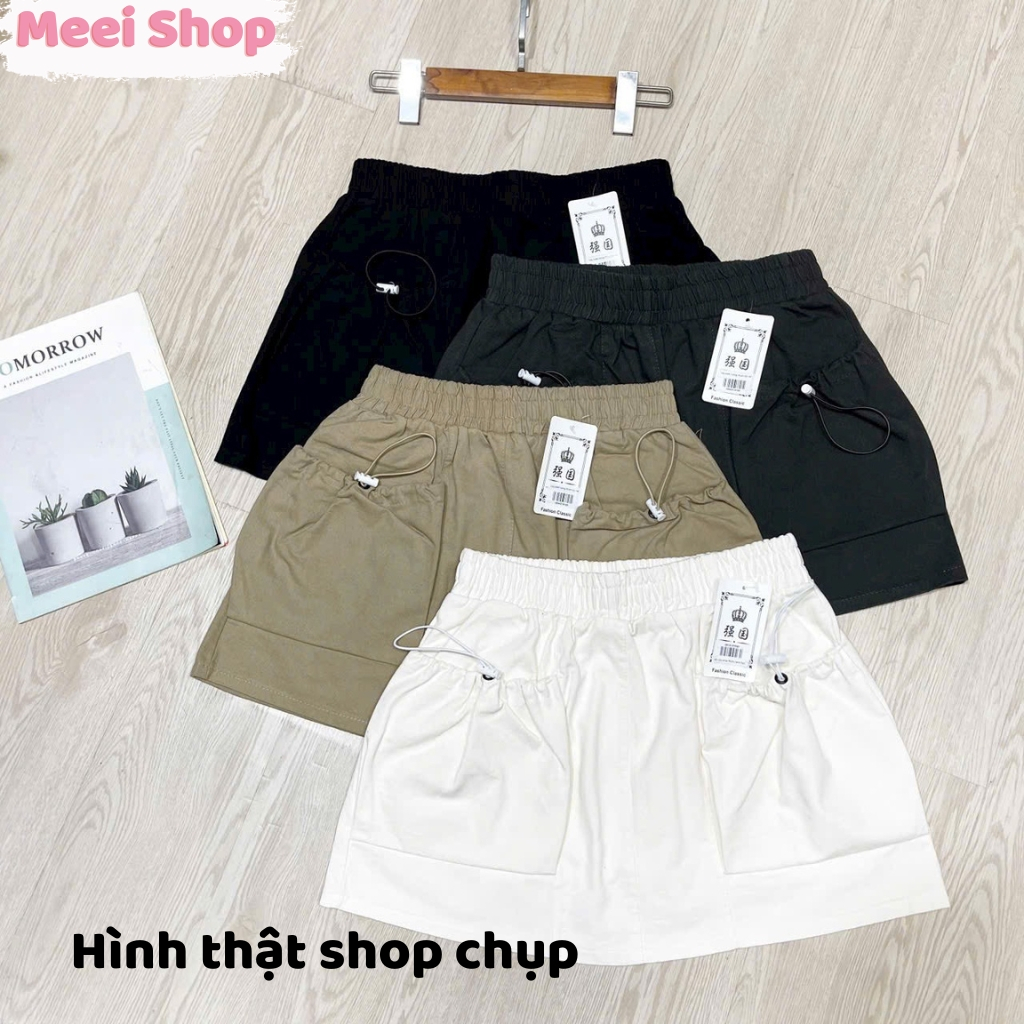 Chân váy kaki chữ A túi hộp nữ Meei Shop, Chân váy kiểu nữ có quần trong túi rút lưng chun -V20-