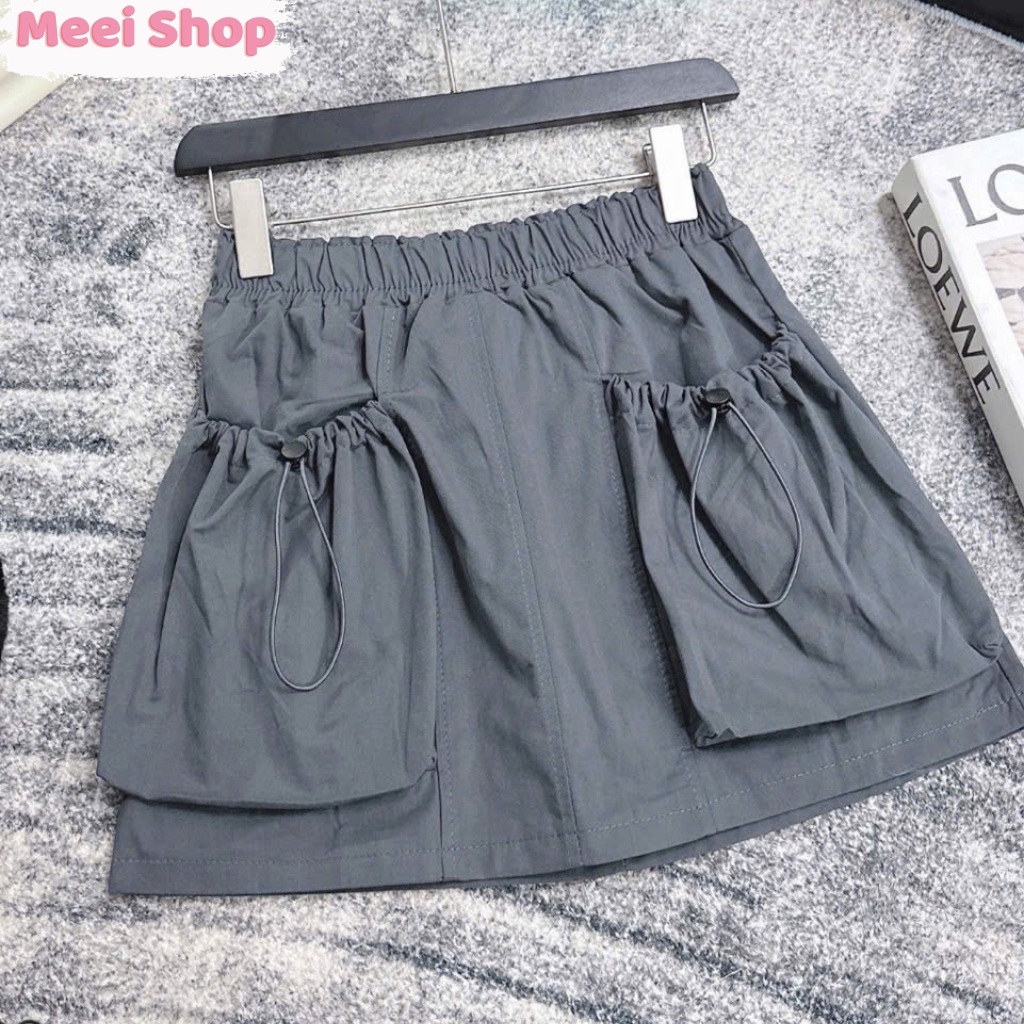 Chân váy kaki chữ A túi hộp nữ Meei Shop, Chân váy kiểu nữ có quần trong túi rút lưng chun -V20-