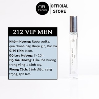 Nước hoa nam CL 212 VIP MEN Edt 12ml chính hãng cao cấp CIEL Parfum phong cách sành điệu, sang trọng, lịch lãm