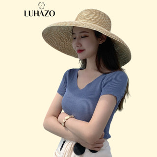 Áo len dệt kim cổ V ngắn tay cho nữ LUHAZO len tăm co dãn chất mongtoghi cổ V nhiều màu sắc dễ phối đồ M138 Q-4