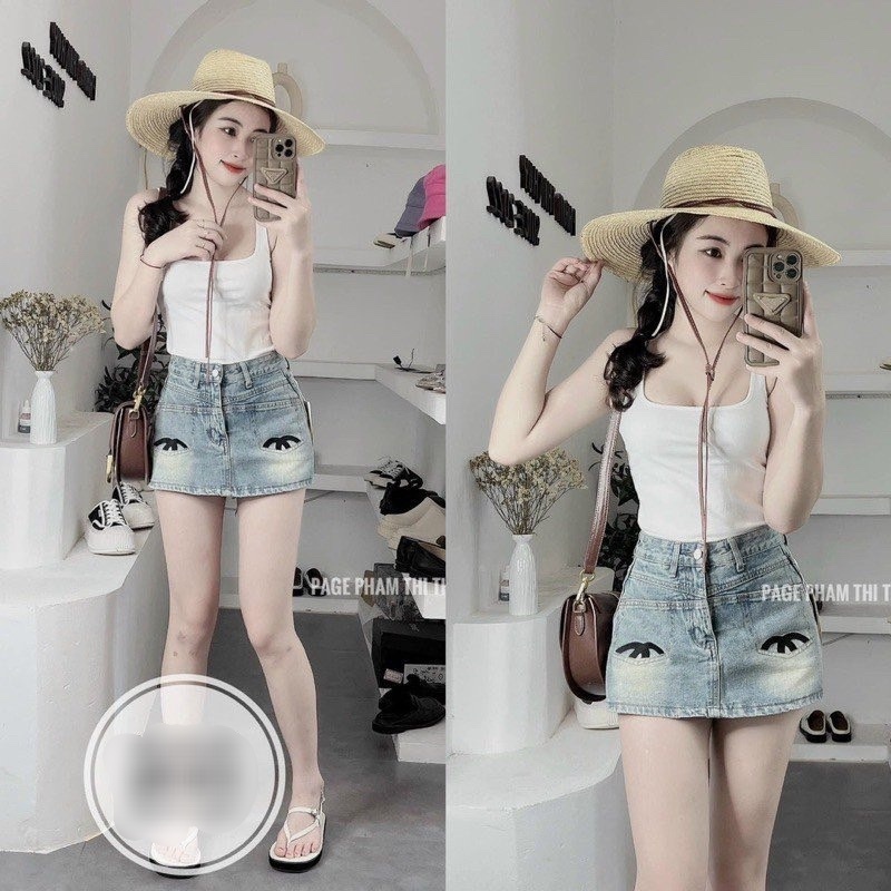 🍒🍒🍒QUẦN GIẢ VÁY JEANS THÊU KÈM LÓT TRONG #300 SIÊU HOT LYIE