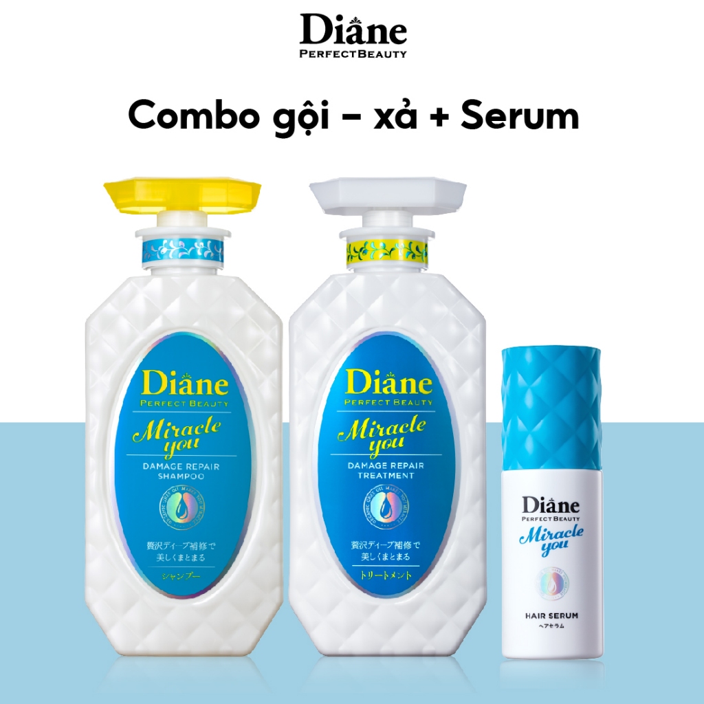 Combo 3 Dầu gội xả + Serum phục hồi hư tổn dành cho tóc nhuộm tẩy Diane Miracle You Damage Repair & Treatment 450ml*2