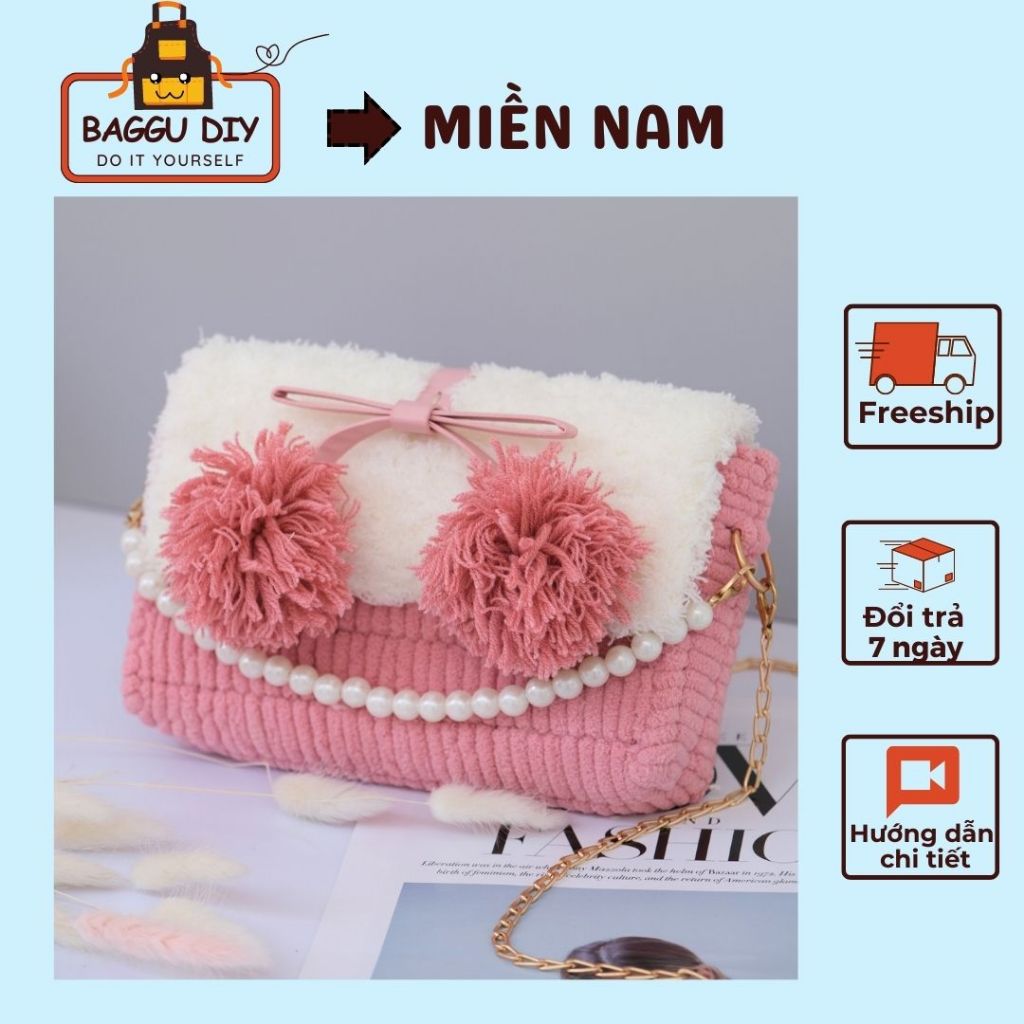 Túi tự đan Pom , túi handmade tự đan DIY đầy đủ nguyên liệu, kèm video hướng dẫn chi tiết - BAGGU DIY D01
