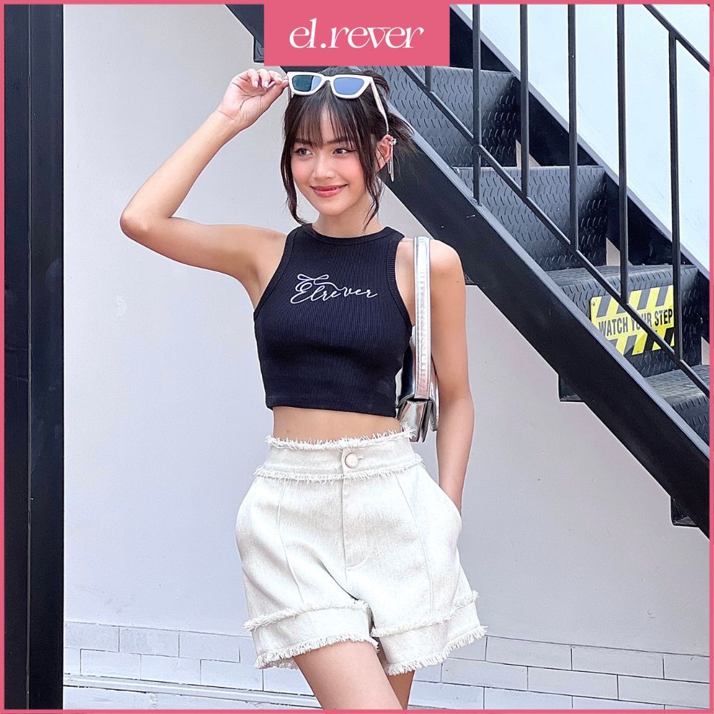 EL.RÊVER - Quần short nữ lưng cao một nút - Màu xám - 123B02