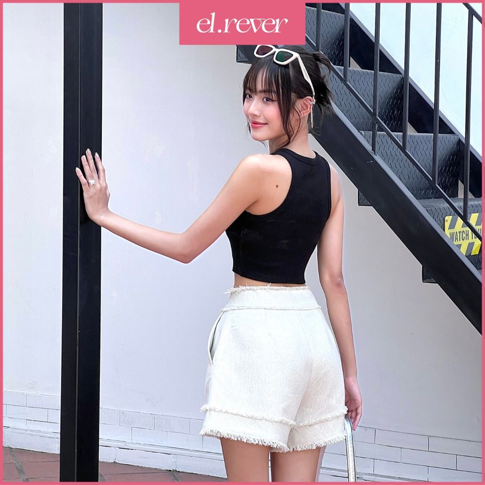 EL.RÊVER - Quần short nữ lưng cao một nút - Màu xám - 123B02