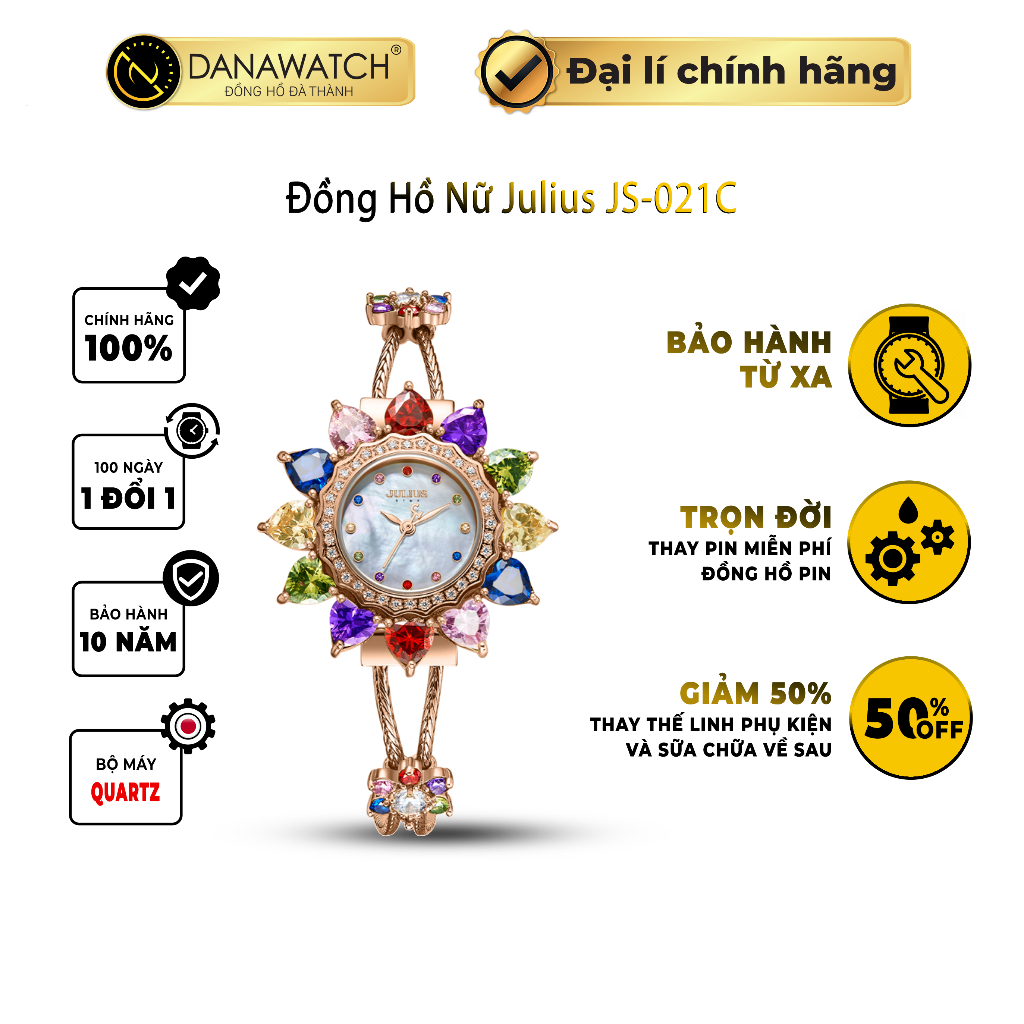 Đồng hồ nữ Julius JS-021C màu vàng hồng tinh tế thiết kế độc đáo mới lạ tinh tế thu hút mọi ánh nhìn