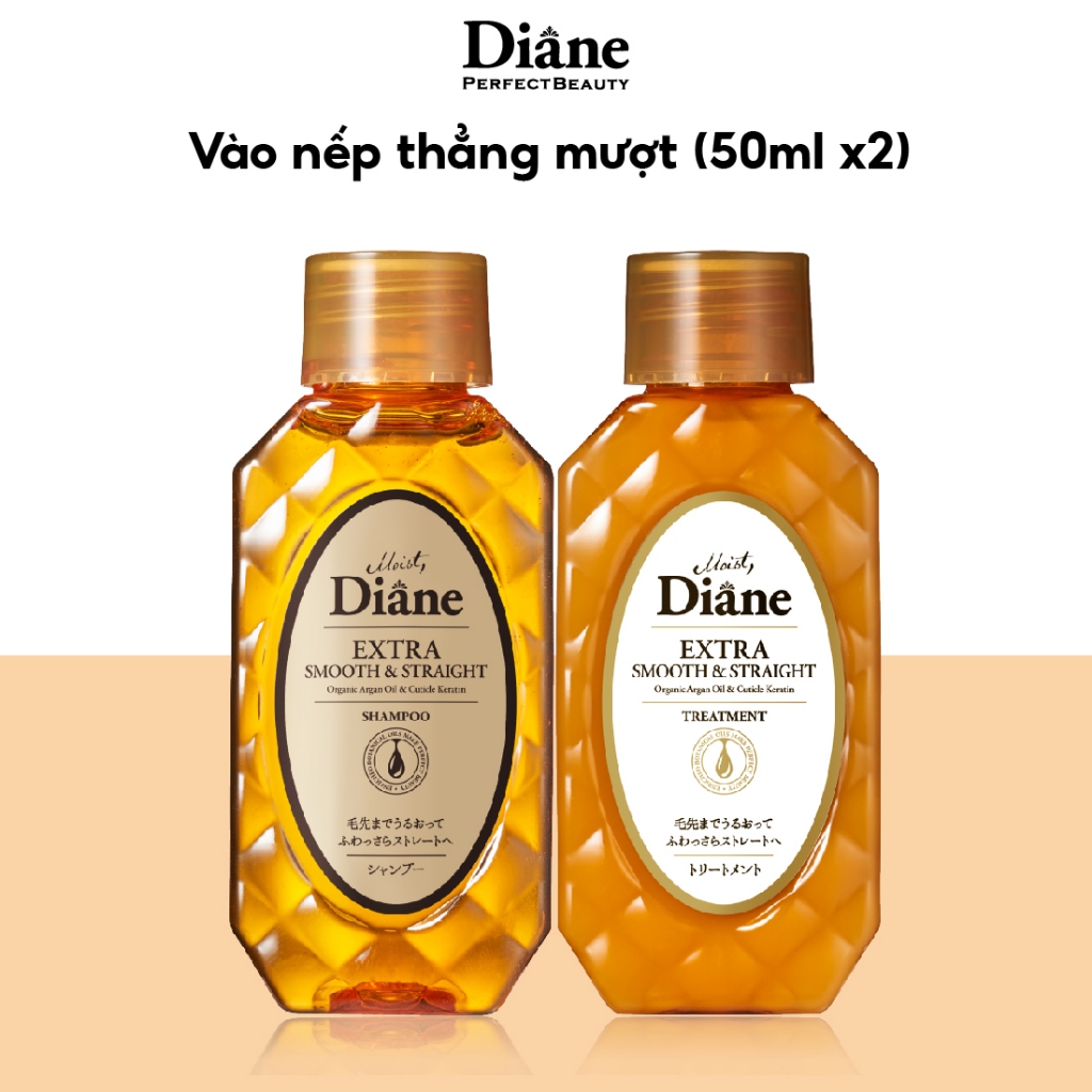 Cặp Gội Xả Vào Nếp Suôn Mượt Moist Diane Extra Straight dành cho mái tóc khô, quăn, không vào nếp 50ml*2