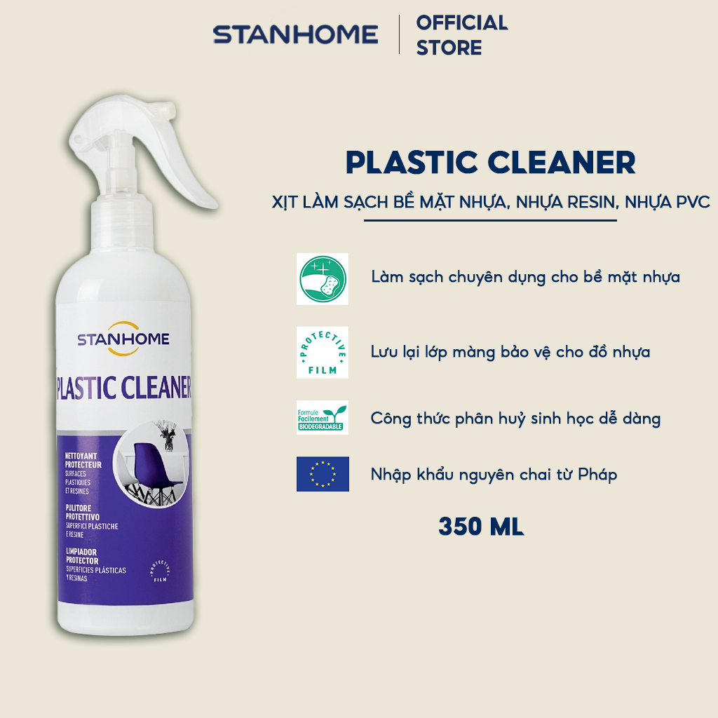 Xịt làm sạch bề mặt nhựa, nhựa resin, nhựa PVC Stanhome Plastic Cleaner 350ml