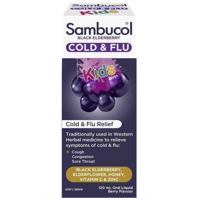 Sambucol Black Elderberry Cold & Flu Kids Liquid 120mL Tăng cường đề kháng