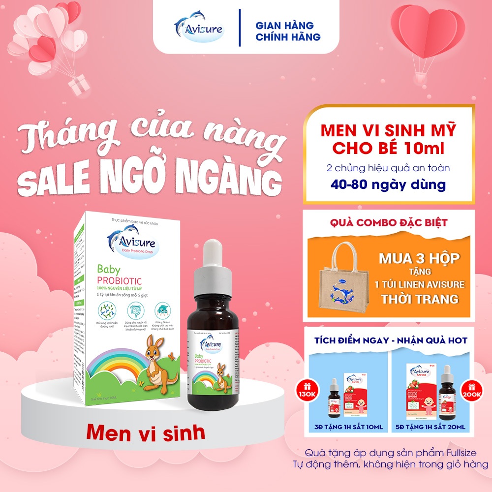 Men vi sinh từ Mỹ 1 tỷ lợi khuẩn/5 giọt - Avisure Baby Probiotic hỗ trợ bé ăn ngon, tiêu hoá khoẻ (10ml - 40 ngày)