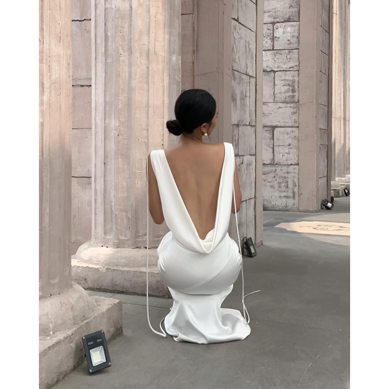 đầm lưng cổ đổ kara dáng dài dạ hội