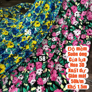 Vải Lụa Hoa satin Hoa 3D  - mềm mát sang óng may áo sơ mi, váy liền,set bộ đẹp thanh lịch.50k/m khổ 1.5m