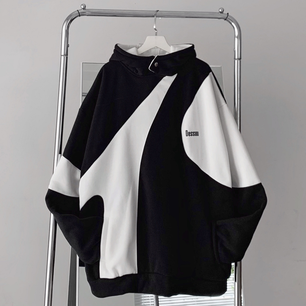 Áo khoác hoodie DESSUU nỉ bông dày dặn nút bấm 4 màu phối form rộng unisex nam nữ