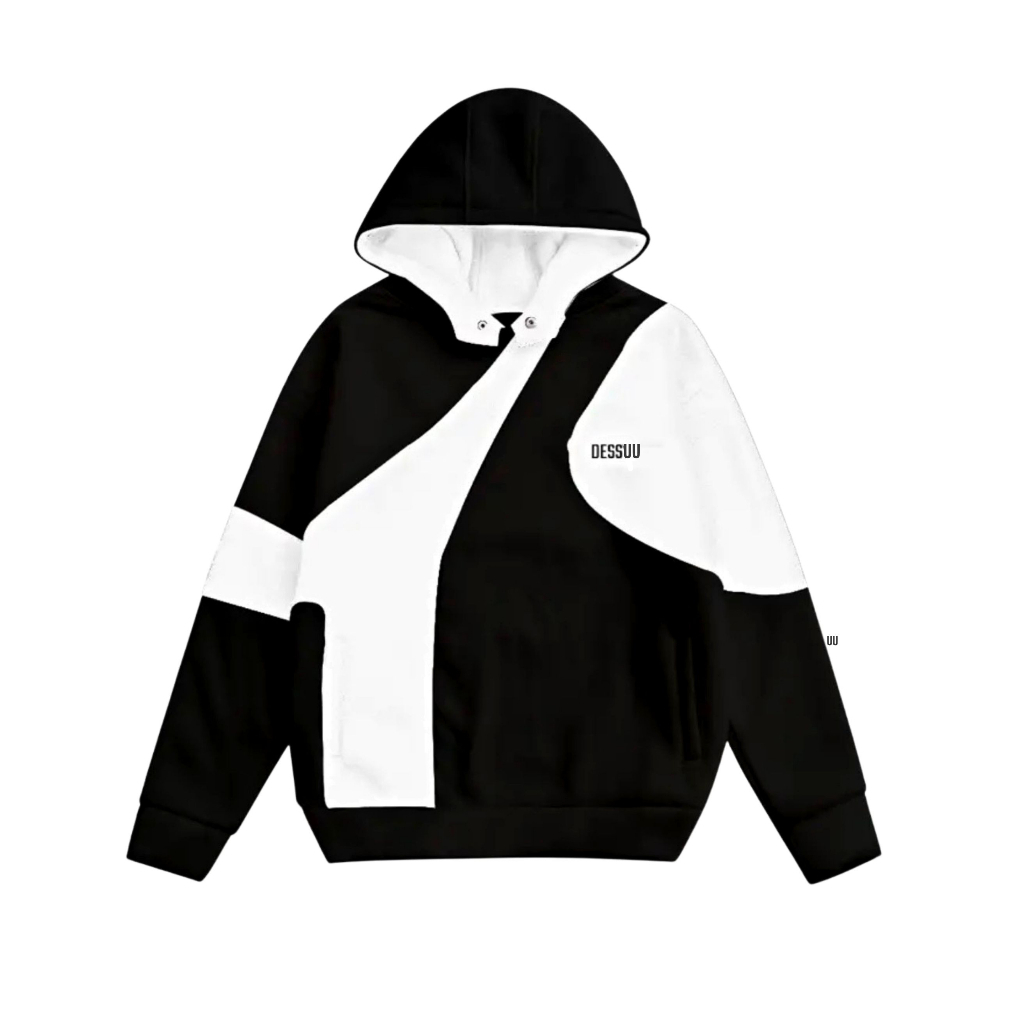 Áo khoác hoodie DESSUU nỉ bông dày dặn nút bấm 4 màu phối form rộng unisex nam nữ