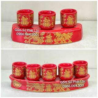 Bộ kỷ chén nước màu đỏ thờ cúng
