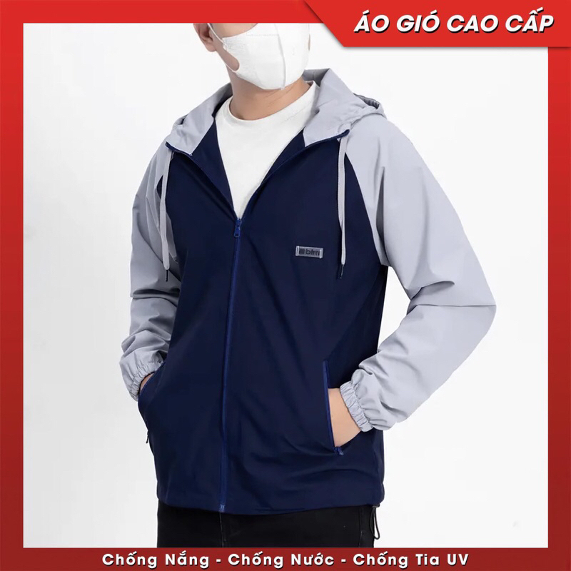 Áo gió phối màu nam nữ thời trang, áo khoác gió 2 lớp lót lưới