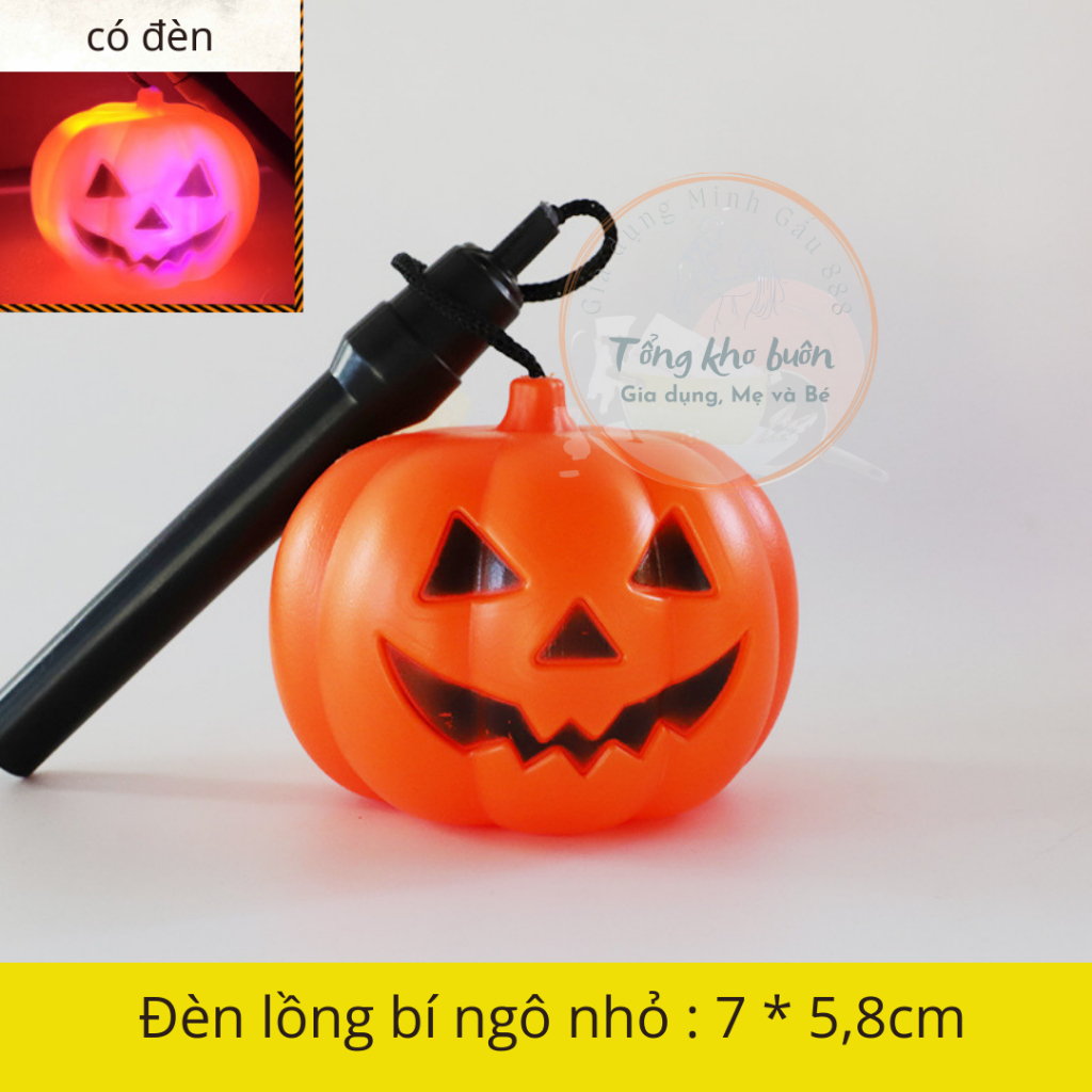 Đèn lồng Bí Ngô halloween - Giỏ đựng Bí Ngô xin kẹo có đèn 3 kích cỡ có tay cầm