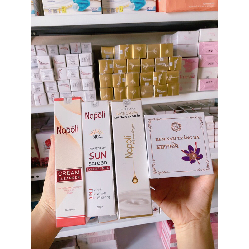 Combo dưỡng ngày đêm Hải Âu Việt-Sữa rửa mặt+kem chống nắng+kem face sữa Napoli+Kem nám saffron