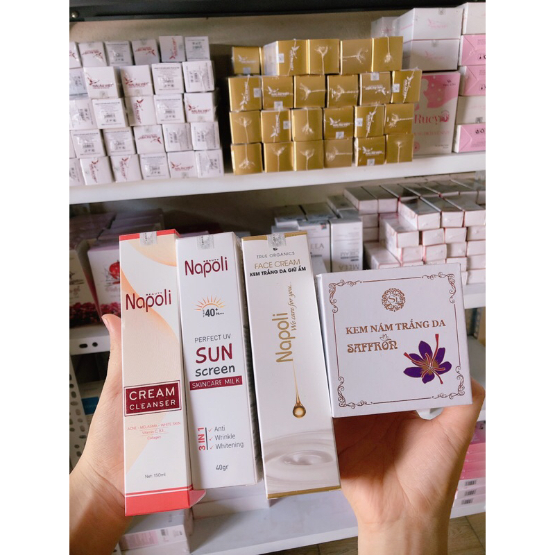 Combo dưỡng ngày đêm Hải Âu Việt-Sữa rửa mặt+kem chống nắng+kem face sữa Napoli+Kem nám saffron