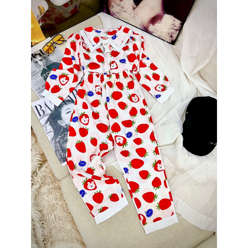 Pizama dài tay lụa bé gái