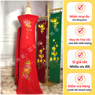 Vải áo dài thiết kế đẹp, sang trọng, chất lụa chiffon thêu hoa cao cấp, vải may áo dài bà sui màu Đỏ T108